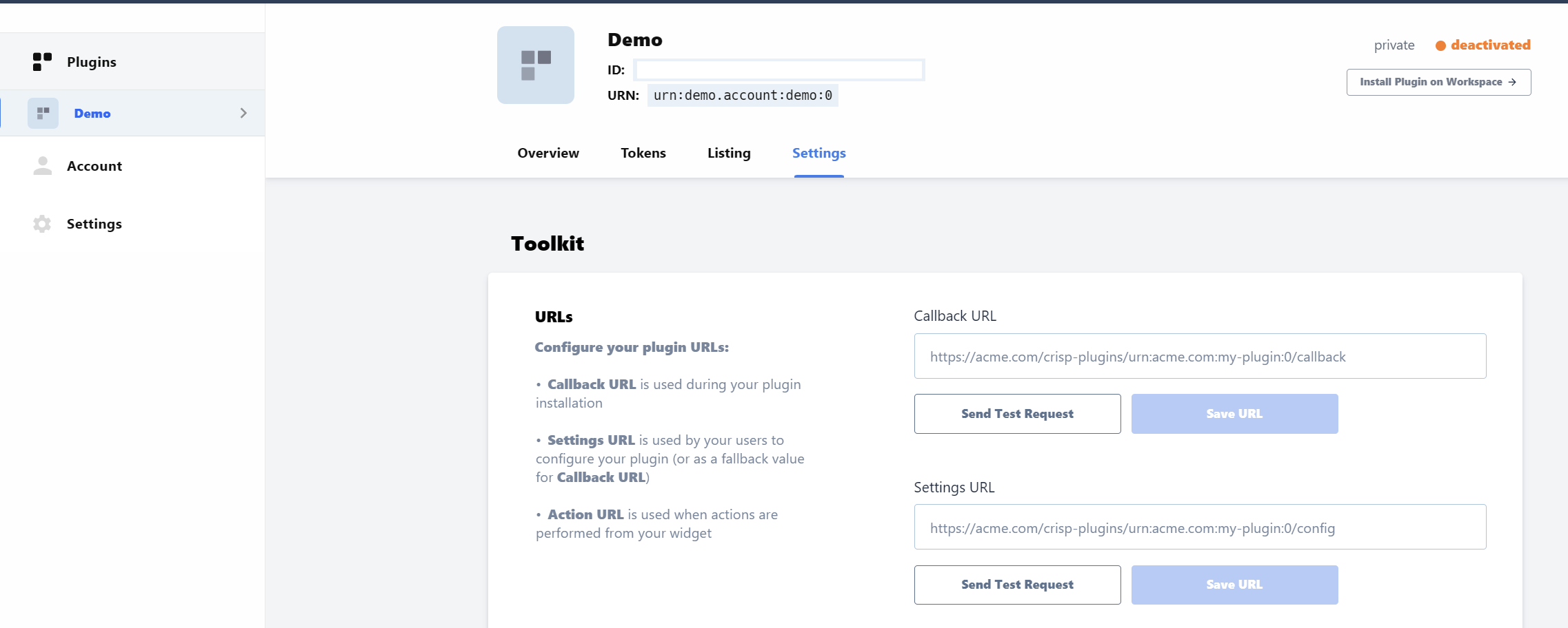 Crisp Plugin Settings